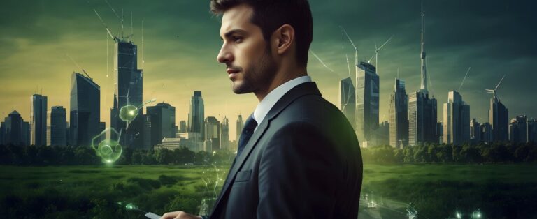green-business-man-double-exposure-with-logistics-sustainable-future-futuristic-city-powe_980716-114564